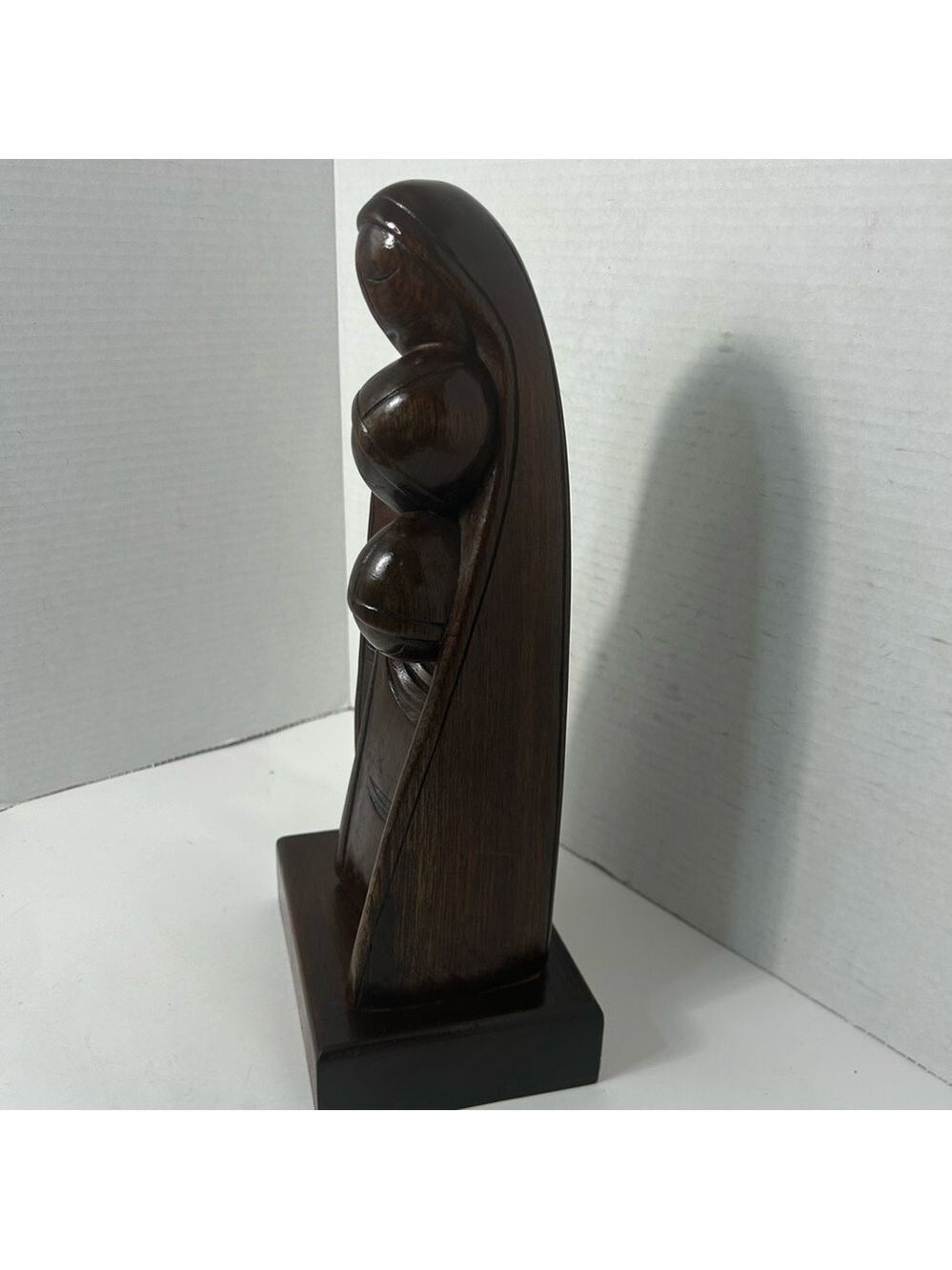 Vintage Wooden Statue Three Women Praying MCM Minimalist Dark Brown Solid 6x4.5 - Picture 2 of 7
